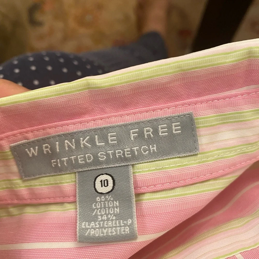 Foxcroft Non-Iron fitted stretch striped button up shirt Size 10 - Picture 14 of 15